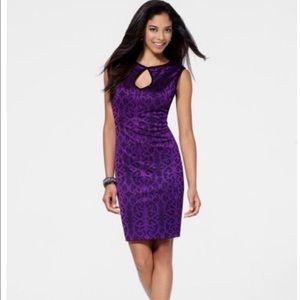 Cache Purple and Black Lace Print Keyhole Dress Sz 12